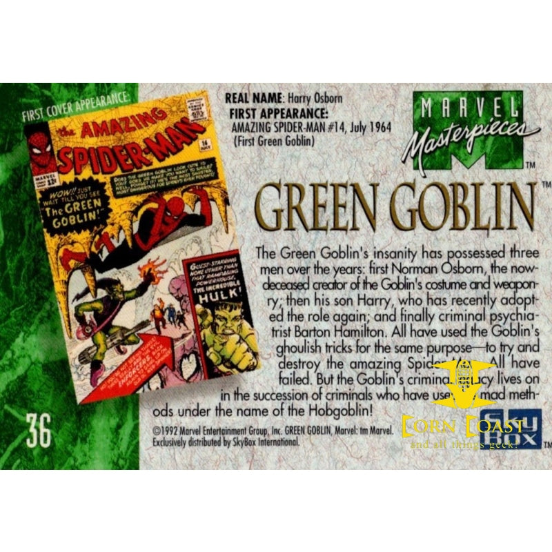 1992 Marvel Masterpieces Sky box Green Goblin #36 - Non-Game