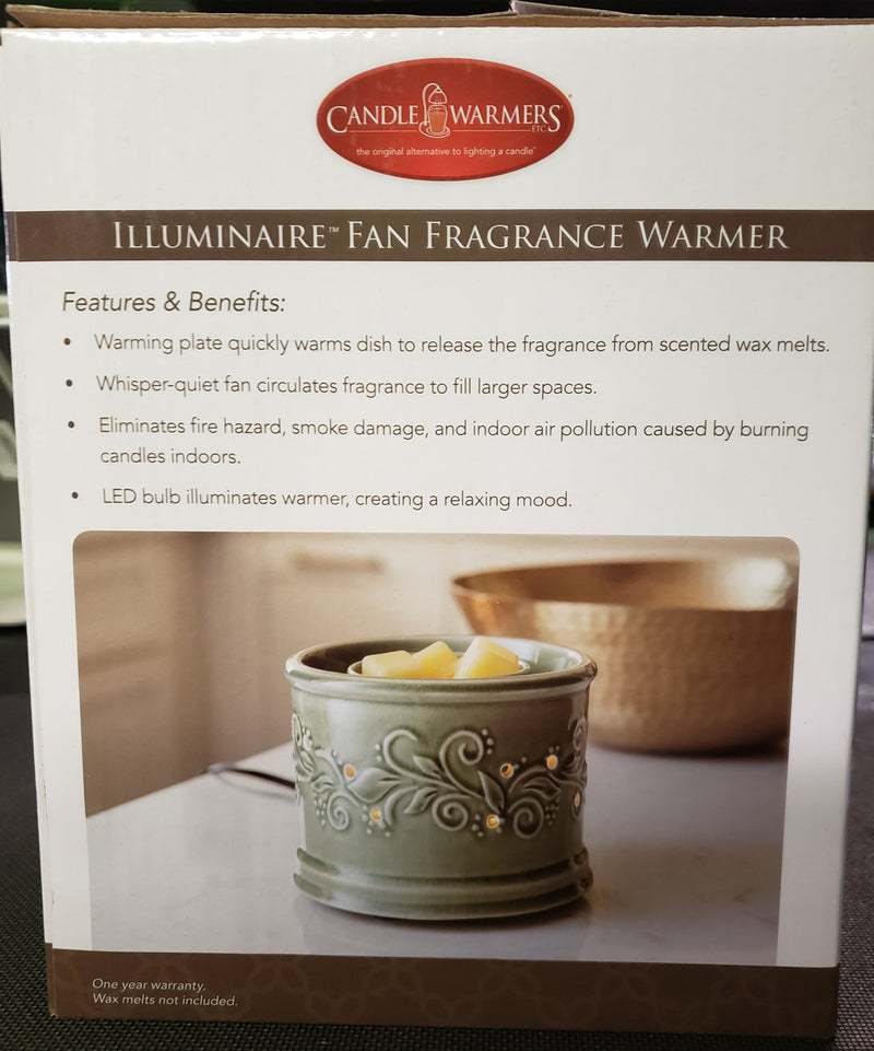 Large green fan wax cube warmer with lily design