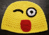 Winking face with tongue emoji adult knitted winter hat