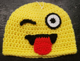 Winking smiling face with tongue emoji child knitted winter hat