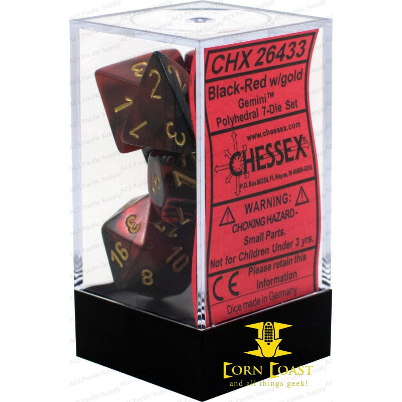 Chessex Gemini Black-Red/Gold 7-Die Set - Corn Coast Comics