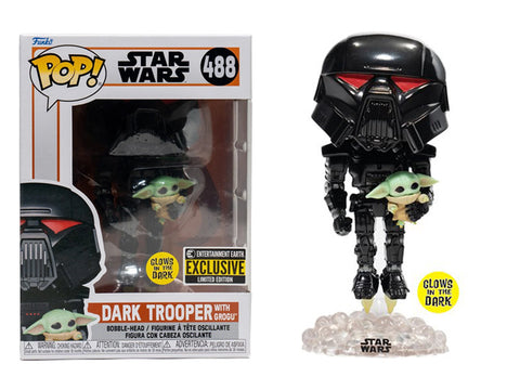POP Star Wars Dark Trooper with Grogu EE Exclusive Glow in the Dark Vinyl Fig