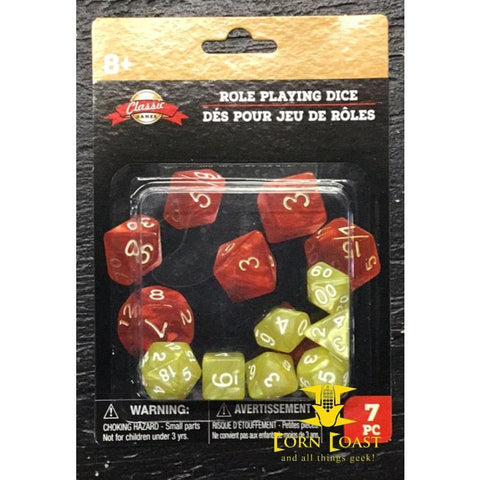 7-ct. Packs of Classic Games Roll Playing Dice-Yellow - Dice