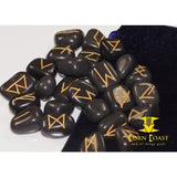 Black Obsidian Runes Set for Reiki healing with stylish pouch rune set