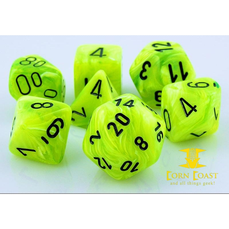 Chessex Vortex Bright Green/Black 7-Die Set - Corn Coast Comics