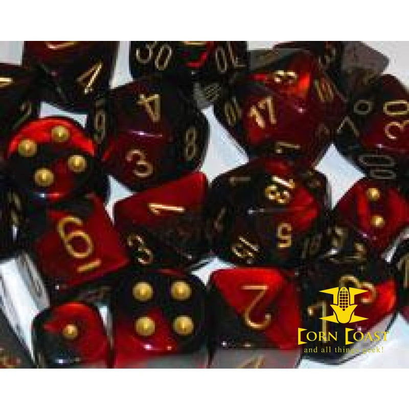 Chessex Gemini Black-Red/Gold 7-Die Set - Corn Coast Comics