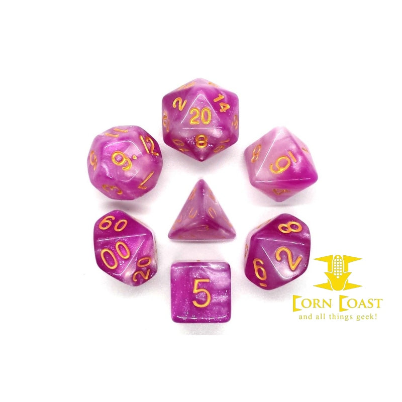 Old School 7 Piece DnD RPG Dice Set: Galaxy - First Kiss - 