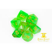 Old School 7 Piece DnD RPG Dice Set: Nebula - Lightning Green - Corn Coast Comics