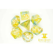 Old School 7 Piece DnD RPG Dice Set: Nebula - Yellow & Blue 