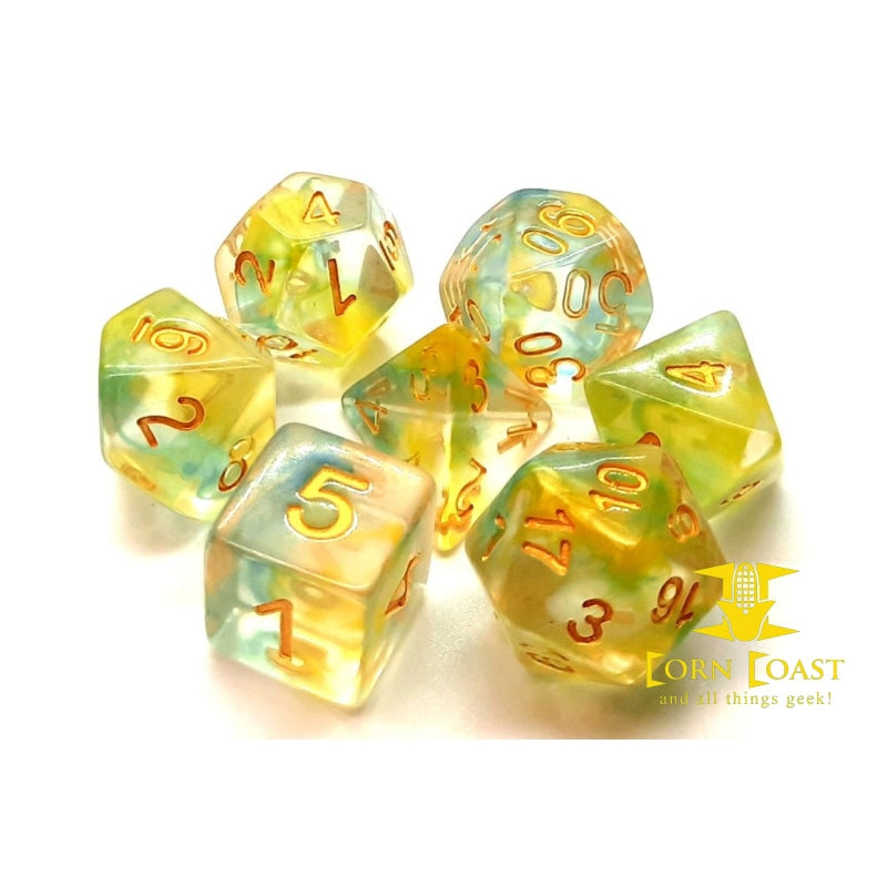 Old School 7 Piece DnD RPG Dice Set: Nebula - Yellow & Blue 