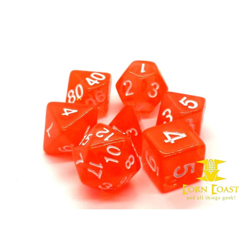 Old School 7 Piece DnD RPG Dice Set: Translucent Orange - 