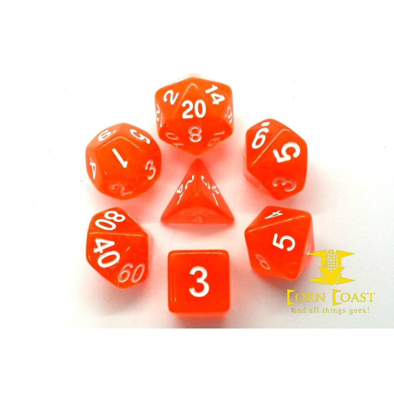 Old School 7 Piece DnD RPG Dice Set: Translucent Orange - 