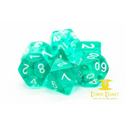 Old School 7 Piece DnD RPG Dice Set: Translucent Teal - Dice