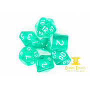 Old School 7 Piece DnD RPG Dice Set: Translucent Teal - Dice