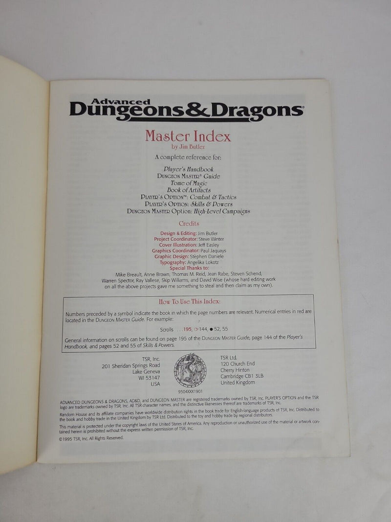Advanced Dungeons and Dragons Dungeon Master Screen and Master Index