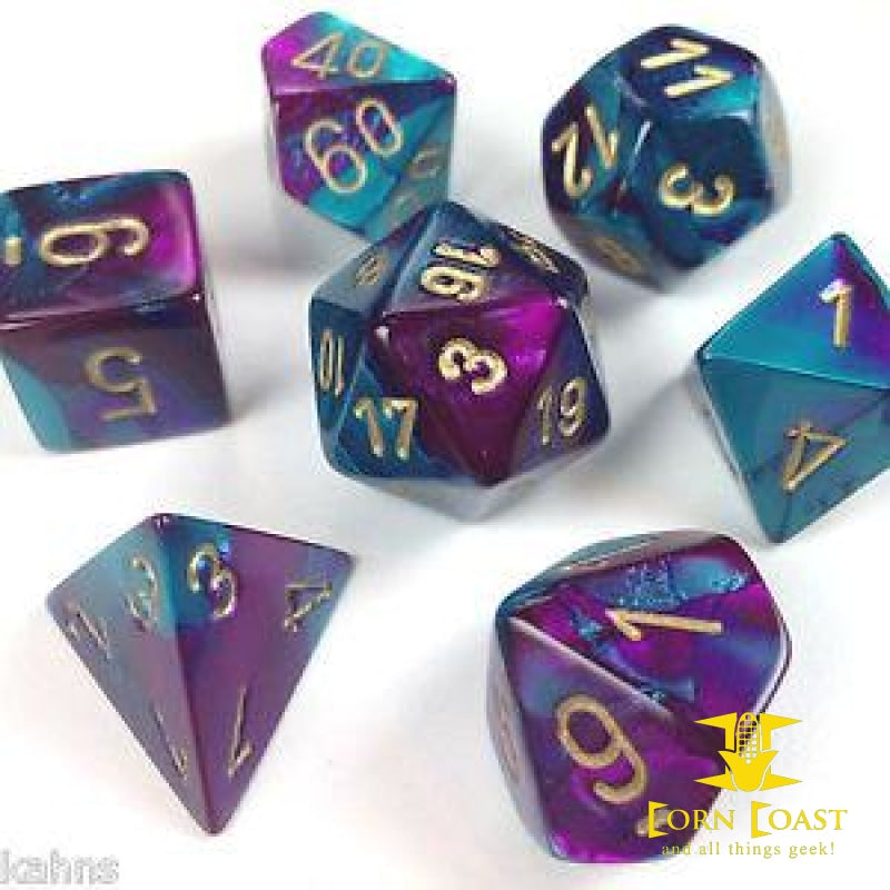 Chessex Gemini Purple-Teal/Gold 7-Die Set - Corn Coast Comics