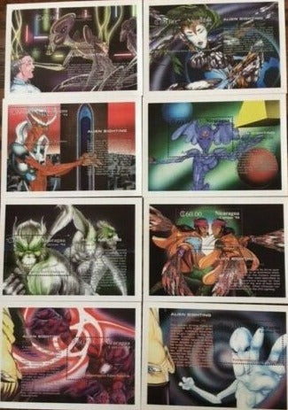 NICARAGUA 8 SOUVENIR SHEET OF 1994 - ALIEN SIGHTINGS Stamps