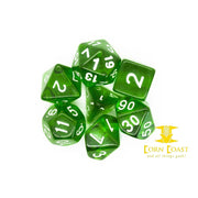 Old School 7 Piece DnD RPG Dice Set: Translucent Green - Corn Coast Comics
