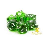 Old School 7 Piece DnD RPG Dice Set: Translucent Green - Corn Coast Comics