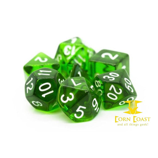 Old School 7 Piece DnD RPG Dice Set: Translucent Green - Corn Coast Comics